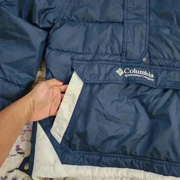 Columbia Mens Vintage Classic Navy Pullover Puffer Winter Hooded Jacket, sz SM - Picture 6 of 17